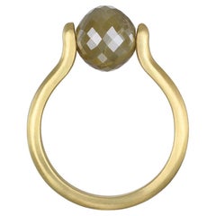 18 Karat Gold Faceted Milky Diamond Bead Ring - 9.8 Carats