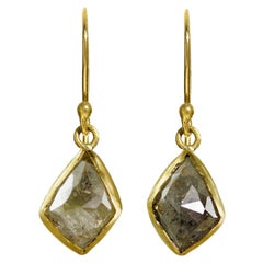Margery Hirschey 18 Karat Gold, Faceted, Raw, Diamond Drop Earrings