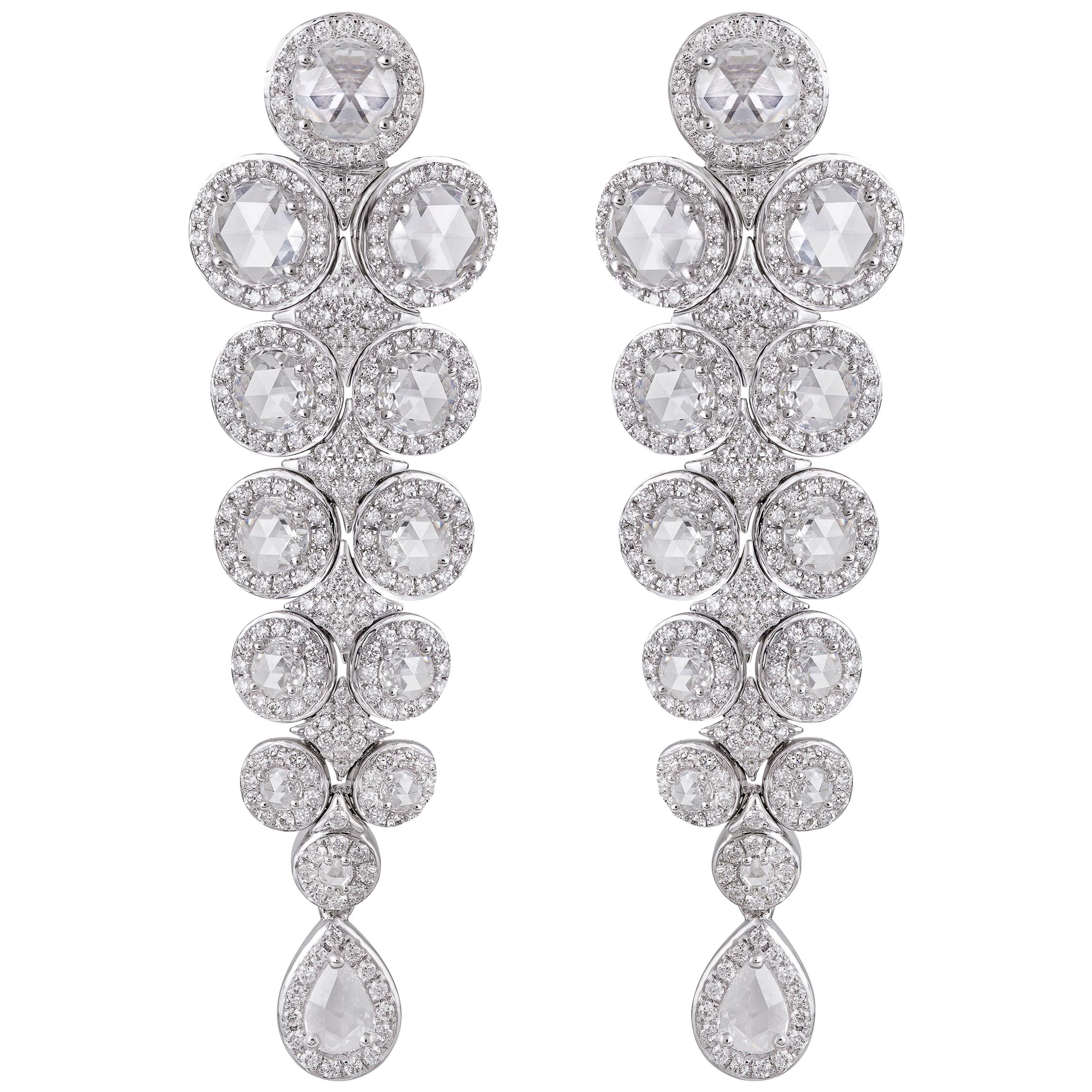 Rarever 18 Karat White Gold Pear Shape Rose Cut Diamond Drop Earrings