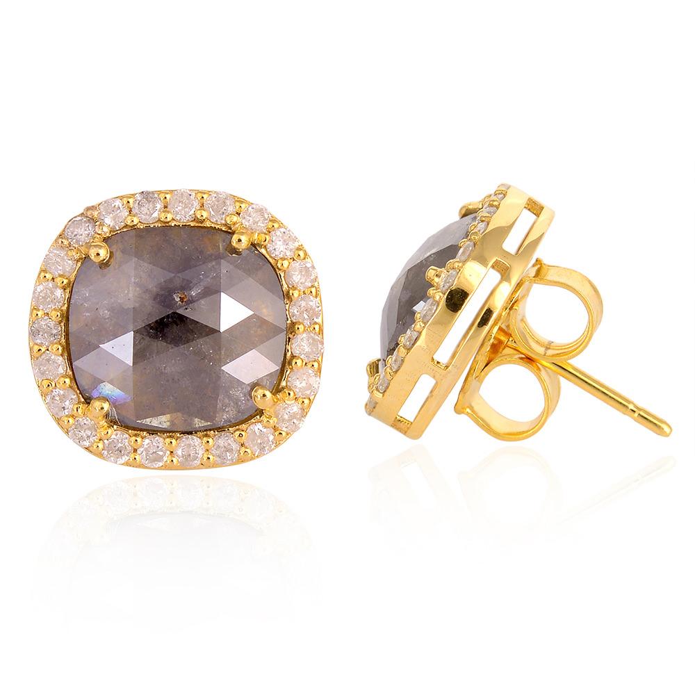 These stud earrings features a fancy natural diamond in center and surrounded with sparkling diamonds.  It is set in 18-karat gold and 5.91 carats diamonds. 

FOLLOW  MEGHNA JEWELS storefront to view the latest collection & exclusive pieces.  Meghna