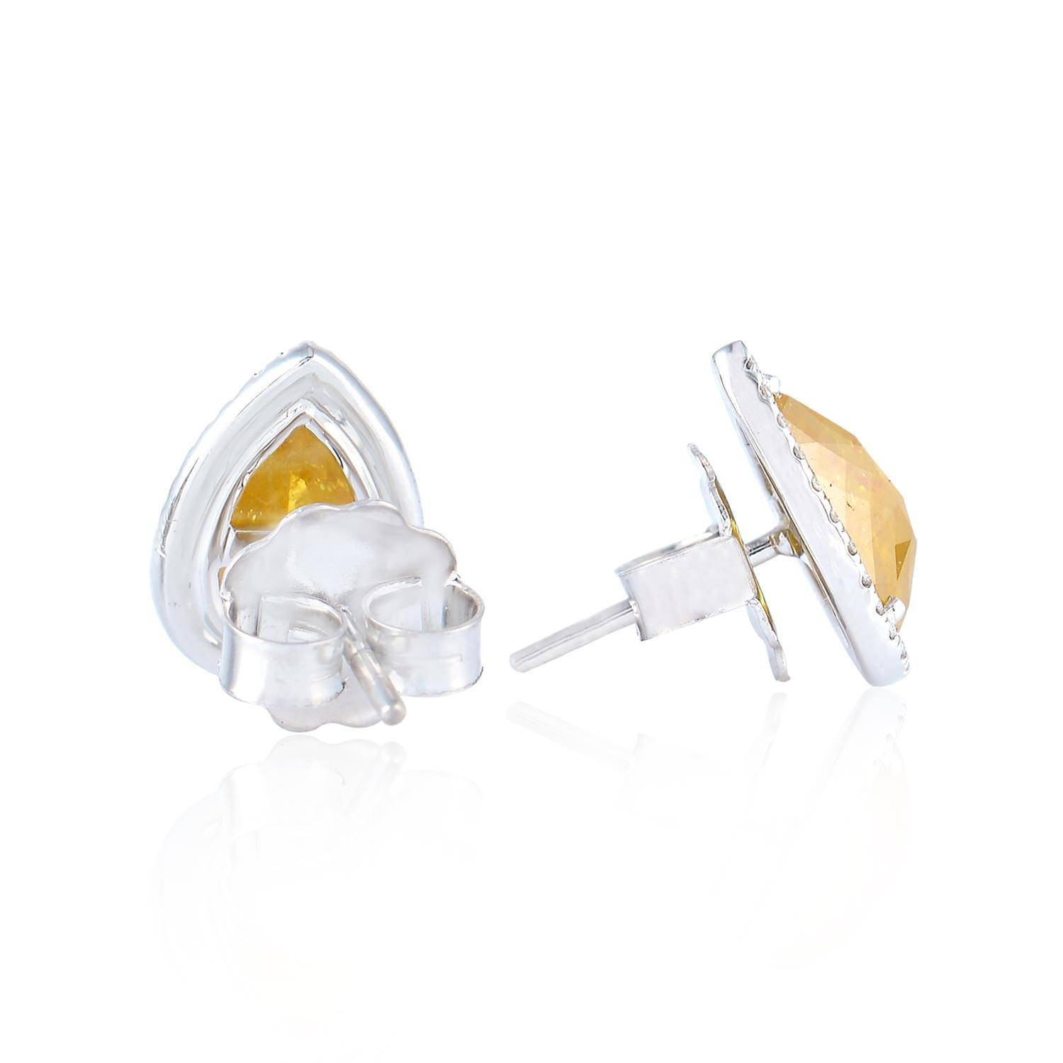 Contemporary Fancy Diamond 18 Karat Gold Stud Earrings For Sale