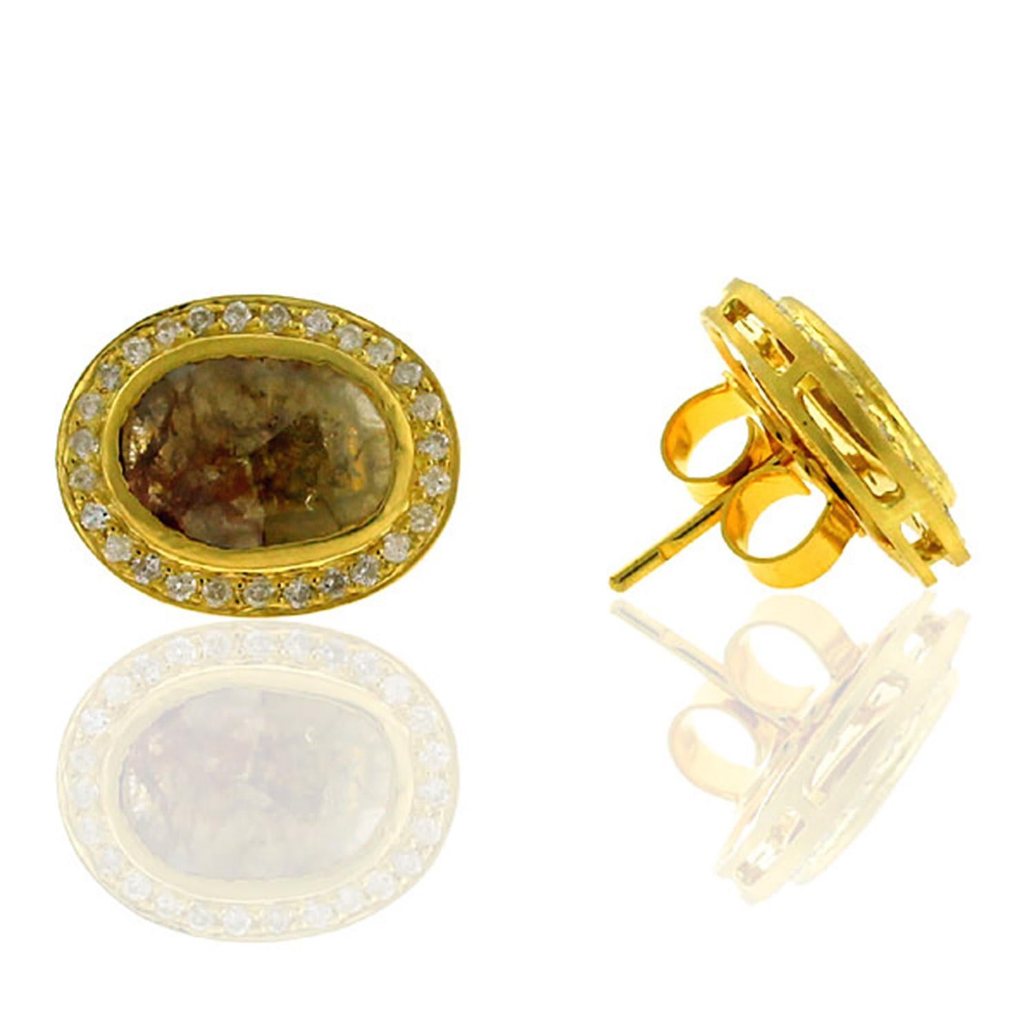 Contemporary 18 Karat Gold Fancy Slice Diamond Stud Earrings For Sale