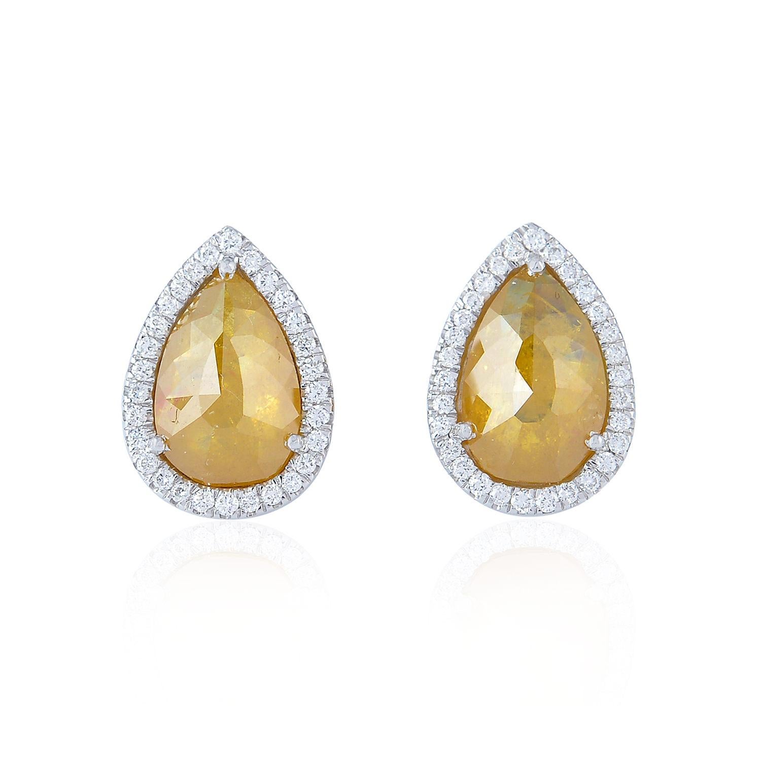 Uncut Fancy Diamond 18 Karat Gold Stud Earrings For Sale