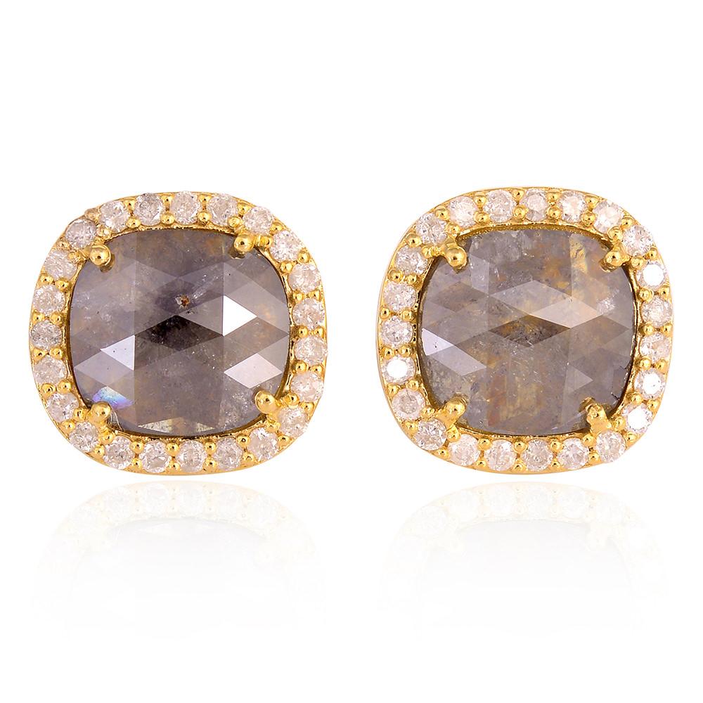 Uncut  Fancy Diamond 18 Karat Gold Stud Earrings For Sale