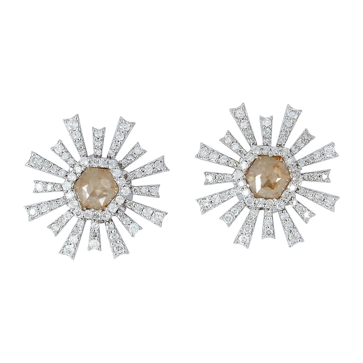 18 Karat Gold Fancy Diamond Starburst Stud Earrings