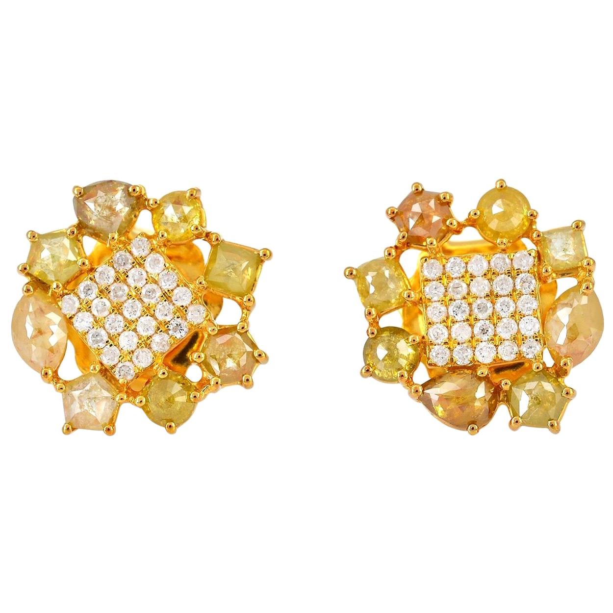 Fancy Slice Diamond 18 Karat Gold Stud Earrings For Sale