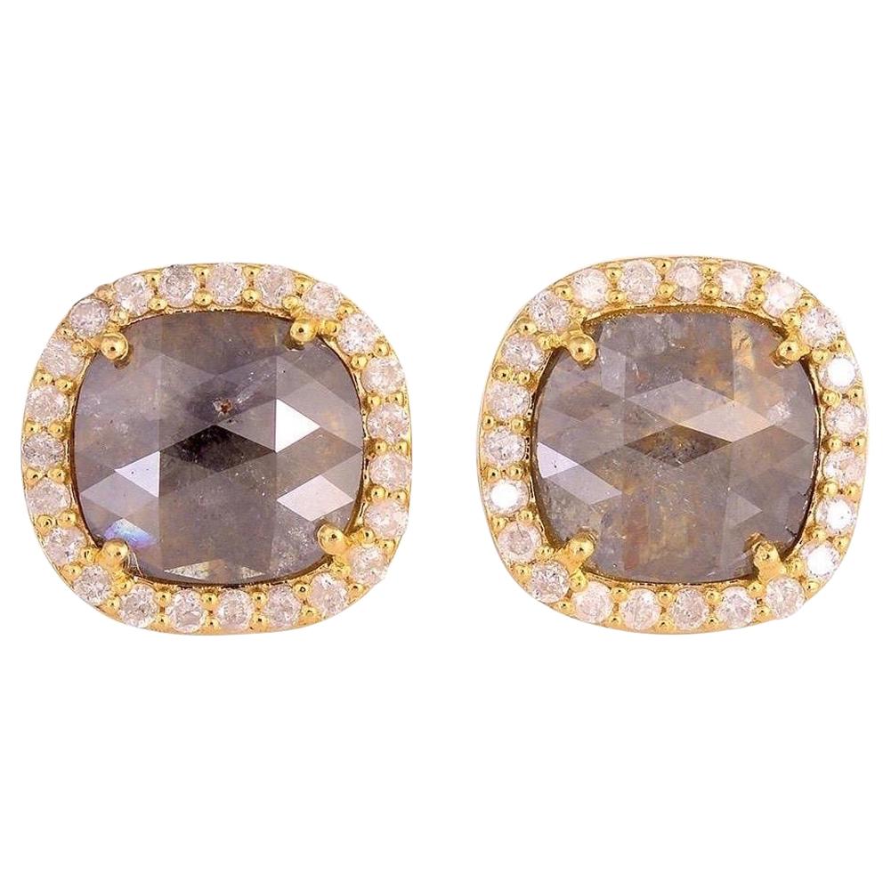  Fancy Diamond 18 Karat Gold Stud Earrings For Sale