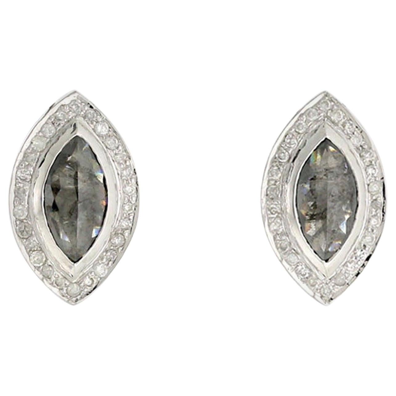 18 Karat Gold Fancy Slice Marquise Diamond Stud Earrings For Sale