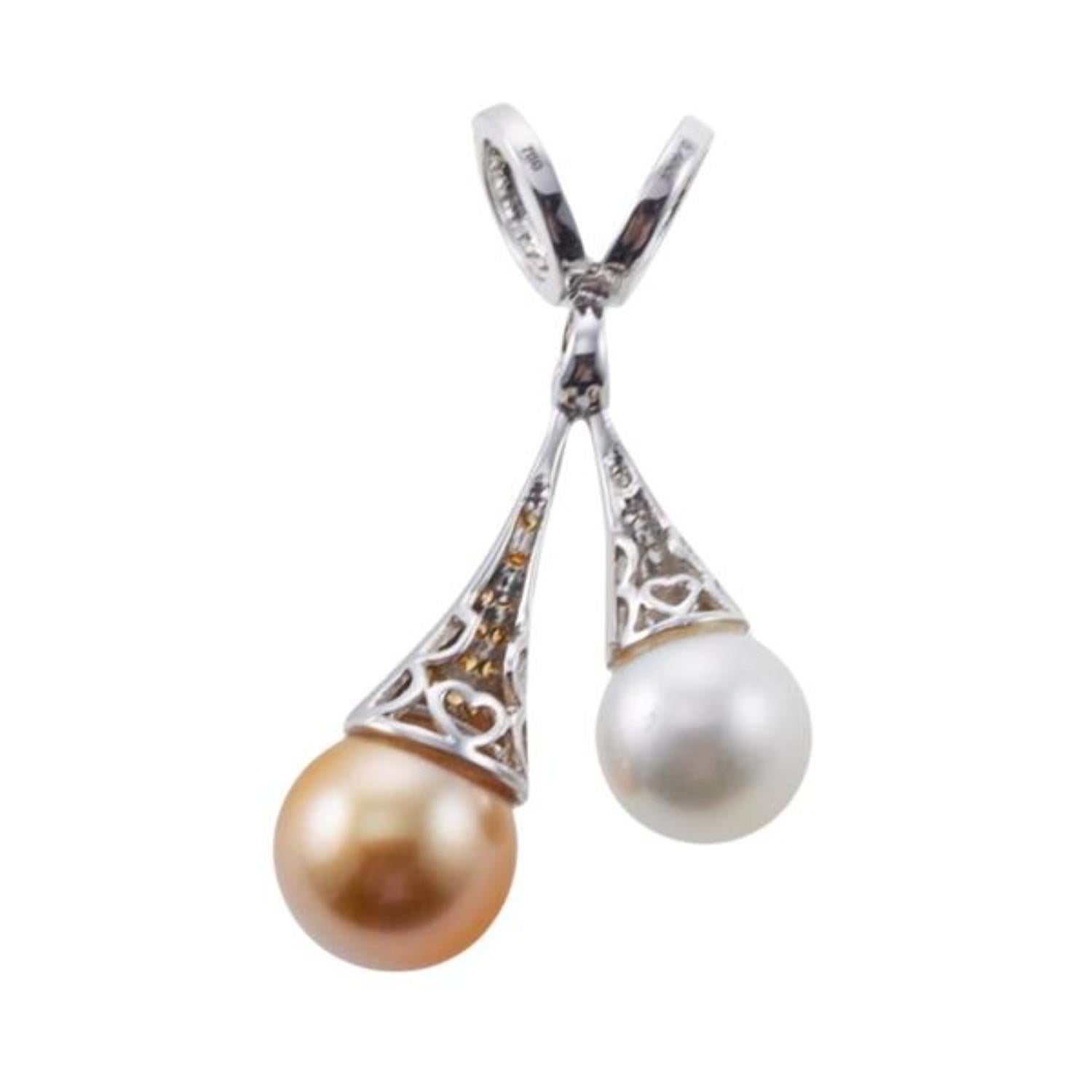 18 Karat Gold Fancy White Yellow Diamond 0.60 Carat White Golden Pearls Pendant  For Sale 5
