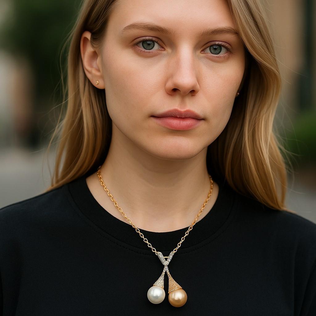 Introducing an exquisite masterpiece of elegance and sophistication, crafted for those with a discerning taste for luxury: the 18 Karat White and Yellow Gold Fancy White and Yellow Diamond Pearl Pendant. This extraordinary piece combines the