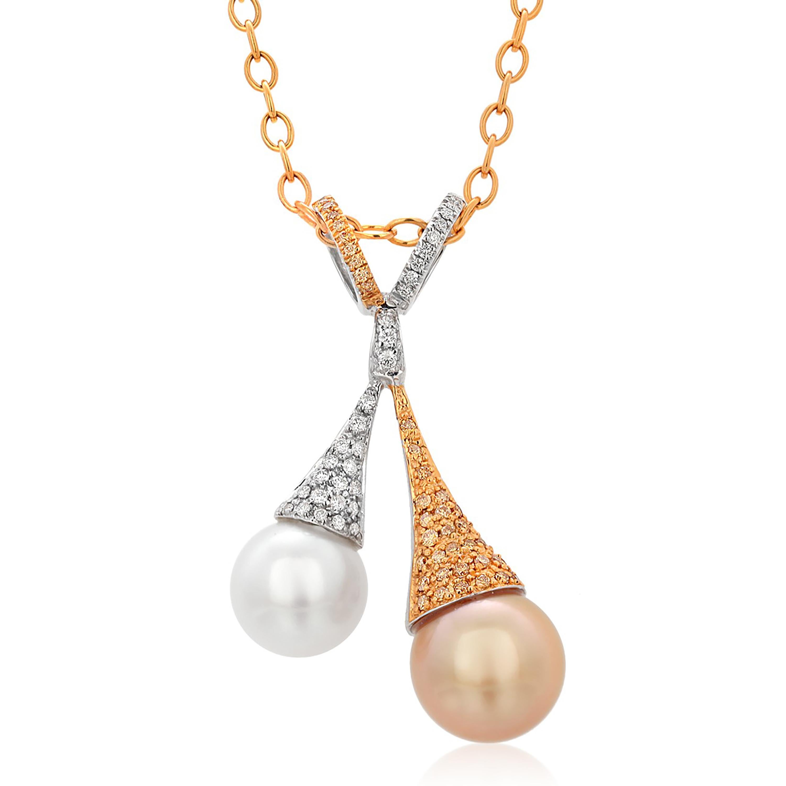 18 Karat Gold Fancy White Yellow Diamond 0.60 Carat White Golden Pearls Pendant  For Sale 1