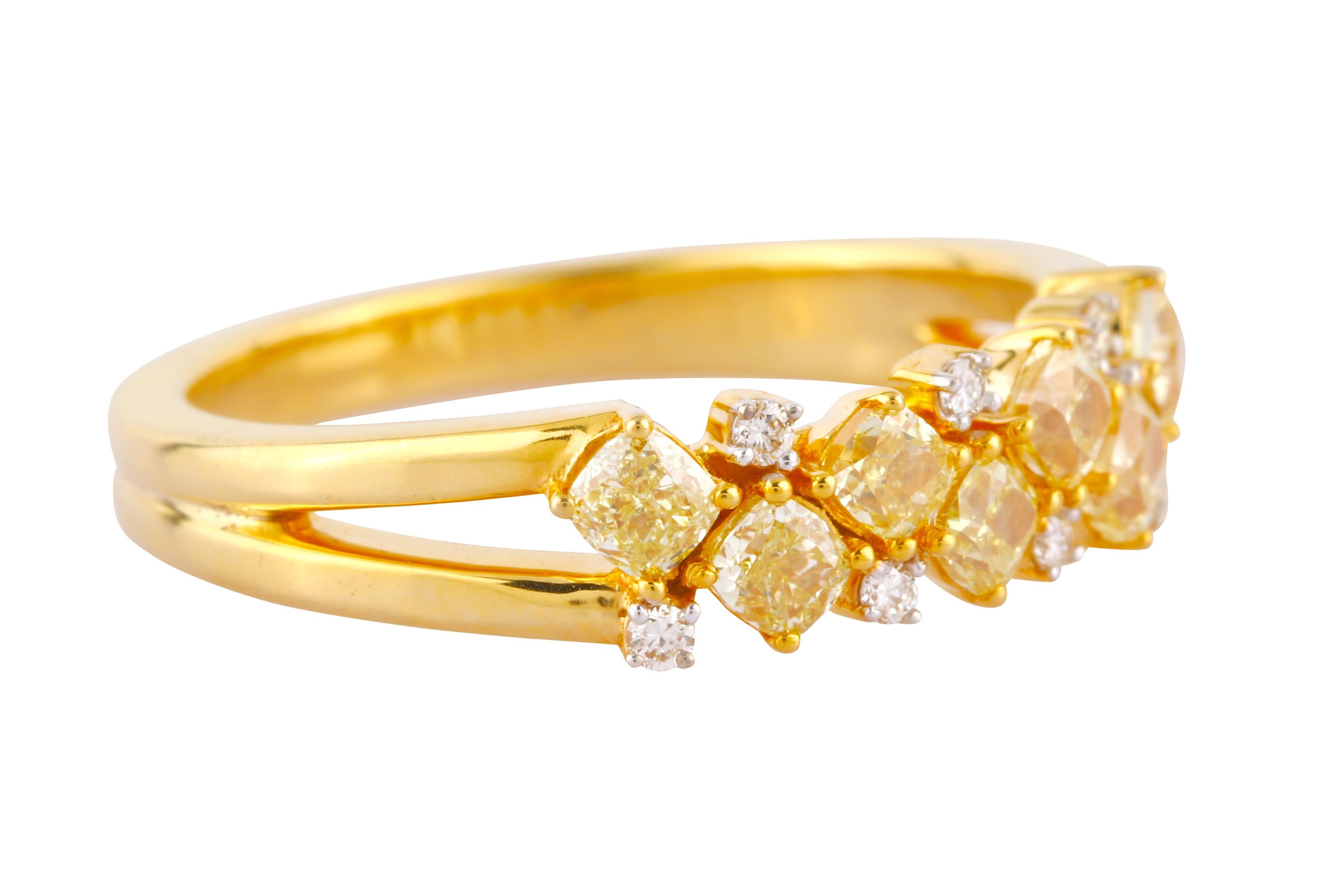 Modern 18 Karat Gold Fancy Yellow and White Diamond Eternity Band Ring For Sale