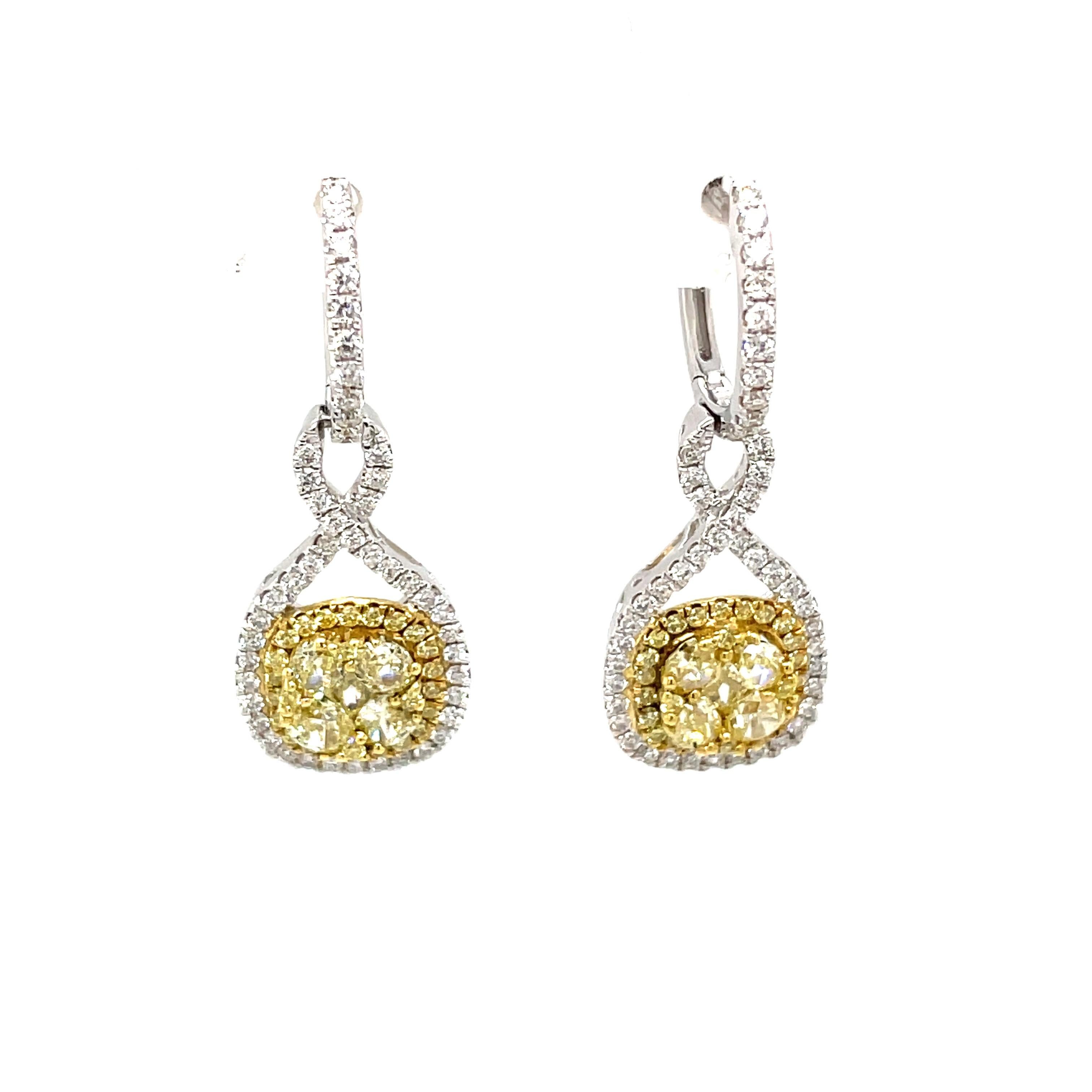 Round Cut 18 Karat Gold Fancy Yellow Diamond Pave Earrings For Sale