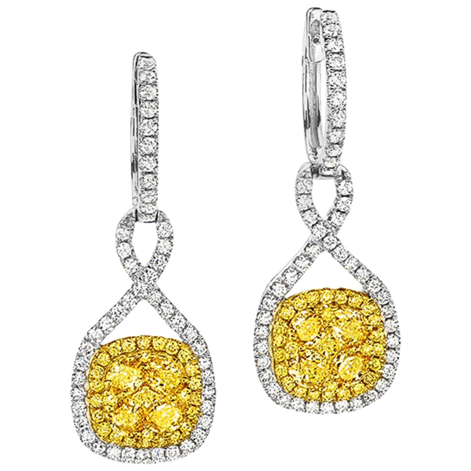 18 Karat Gold Fancy Yellow Diamond Pave Earrings For Sale