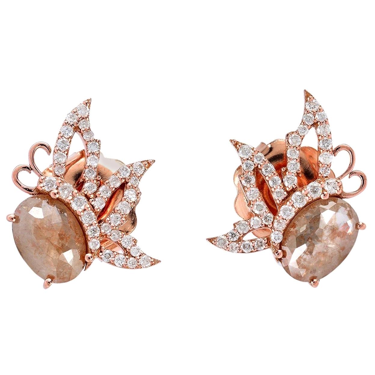 18 Karat Gold Fauna Fancy Diamond Stud Earrings For Sale