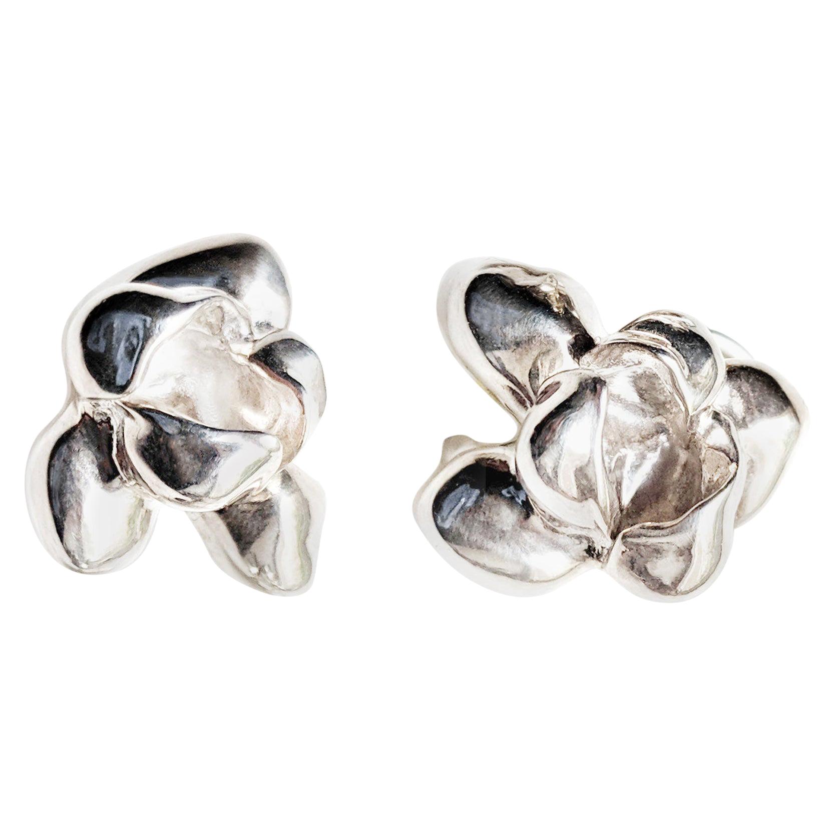 White Gold Film Award Transformer Iris Blossom Contemporary Clip-On Earrings