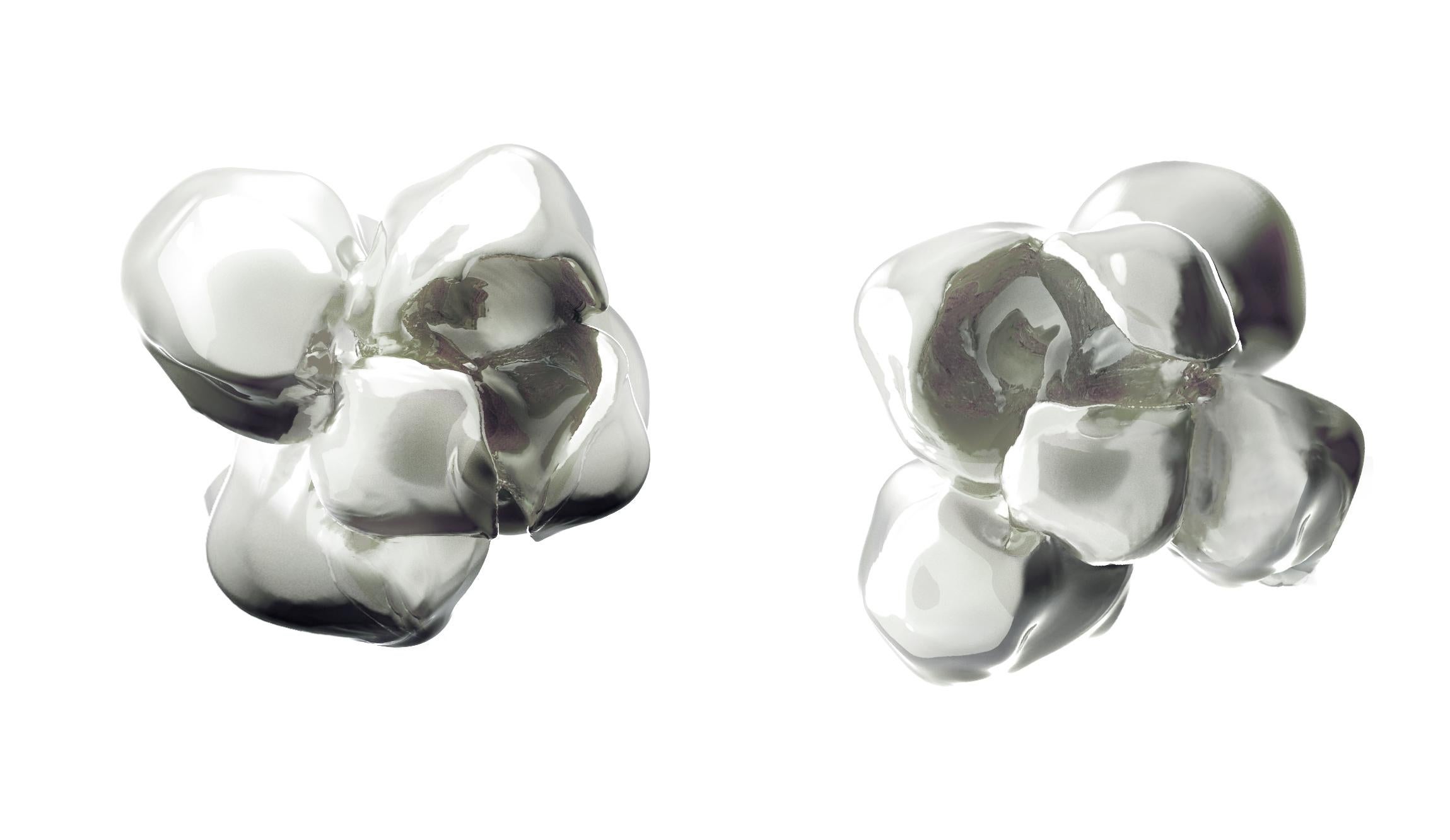 White Gold Film Award Transformer Iris Blossom Contemporary Stud Earrings For Sale 9