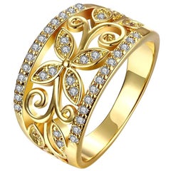 18 Karat Gold Floral Chunky Wedding Band Ring