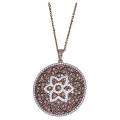 18 Karat Gold Floral White 
Chocolate Diamonds Round Pendant by Gregg Ruth