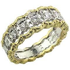 18 Karat Gold Florentine Engraved Diamond Band, Made in Italy