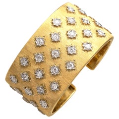 18 Karat Gold Florentine Style Diamond Cuff Bracelet