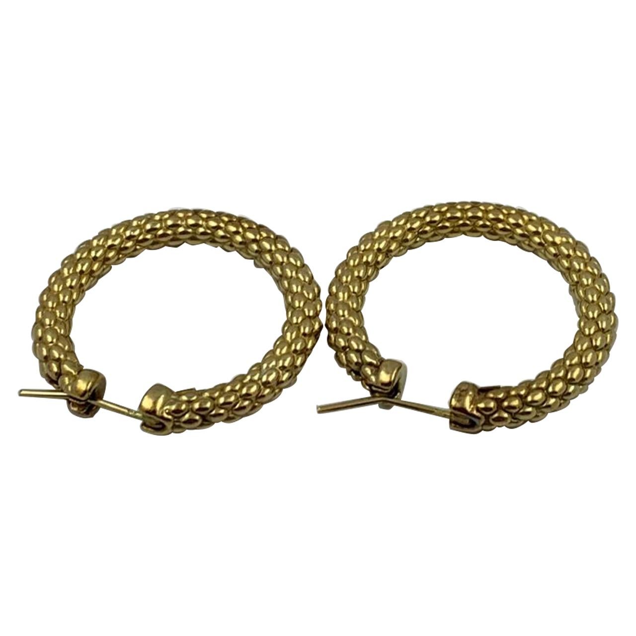 18 Karat Gold Fope Hoop Earrings 10.7 Grams