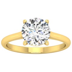 18 Karat Gold Four Prong Solitaire 2 Carat Round Brilliant Diamond F VS2 GIA