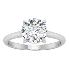18 Karat Gold Four Prong Solitaire 2 Carat Round Brilliant Diamond F VS2 GIA