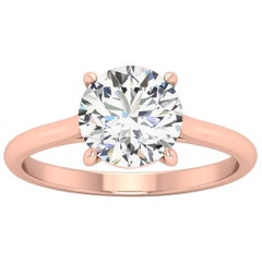 18 Karat Gold Four Prong Solitaire 2 Carat Round Brilliant Diamond H VS2 GIA