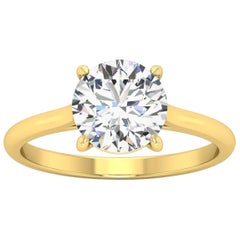 18 Karat Gold Four Prong Solitaire 2 Carat Round Brilliant Diamond H VS2 GIA