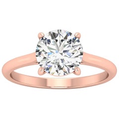 18 Karat Gold Four Prong Solitaire 2 Carat Round Brilliant Diamond I SI2 GIA