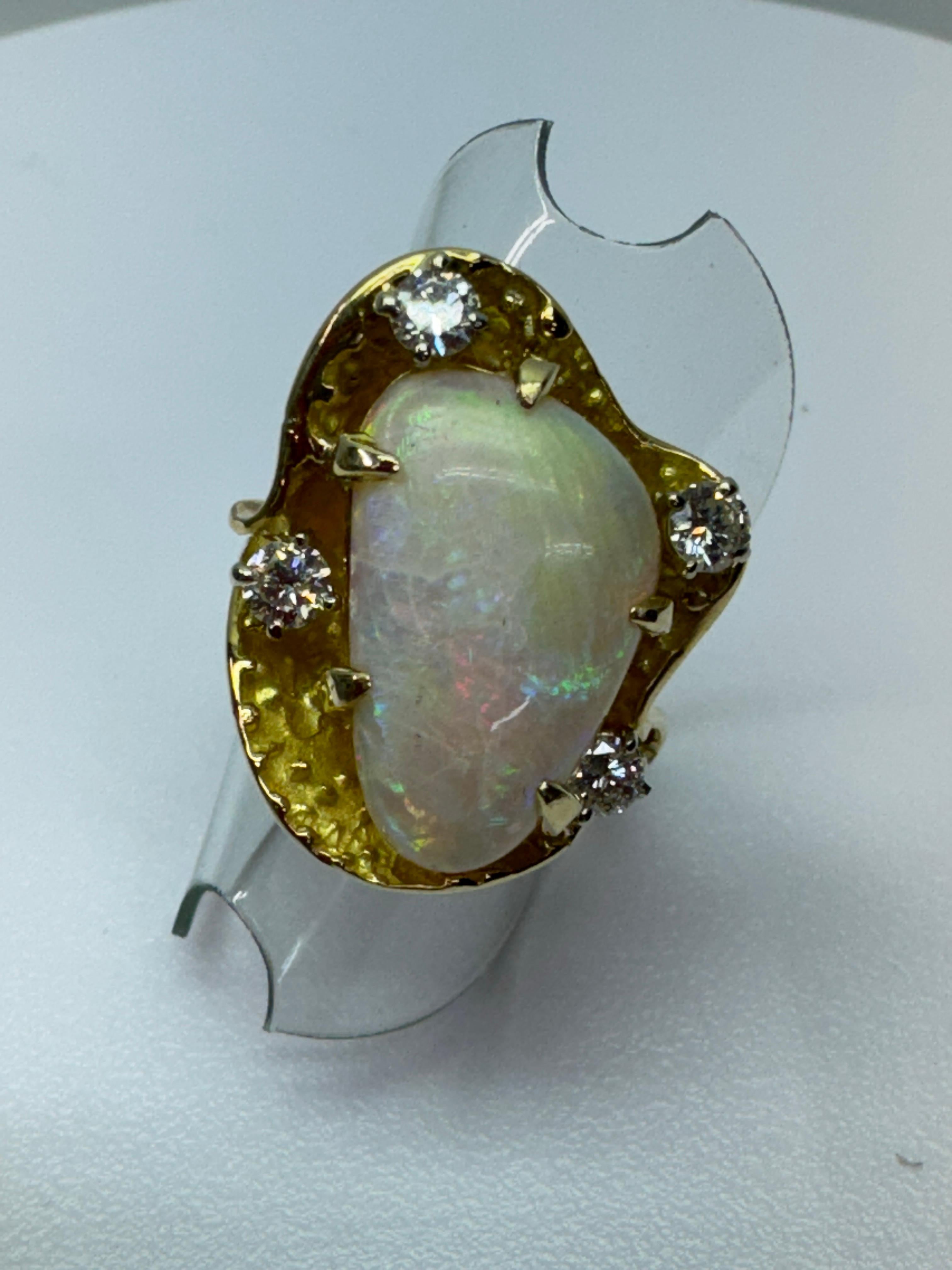 Women's or Men's 18-Karat Gold Free Form Australian Opal For Sale