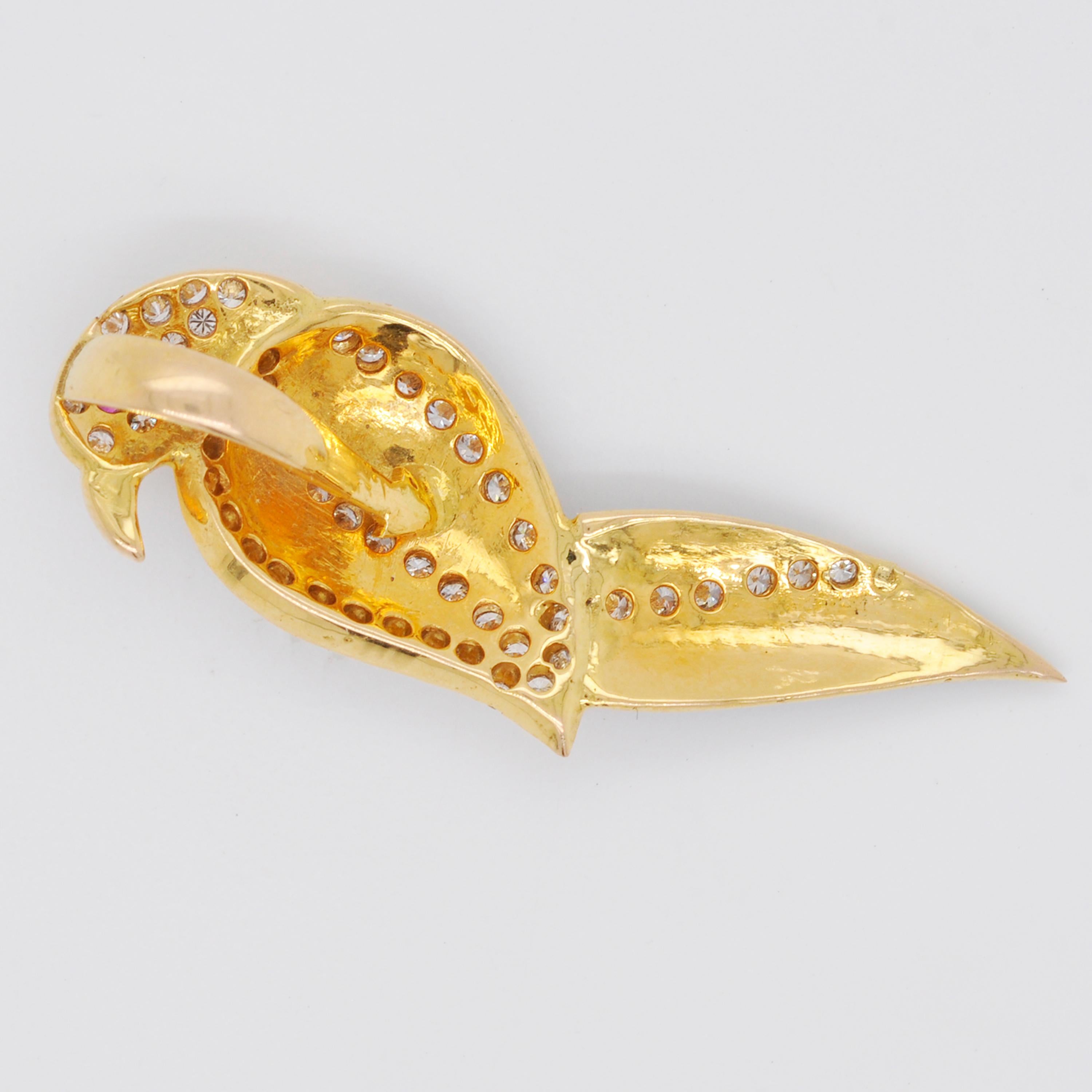 Women's 18 Karat Gold French Enamel Diamond Parrot Pendant Necklace For Sale