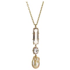 Margery Hirschey 18k Gold Freshwater Baroque Pearl and Pink Kunzite Necklace