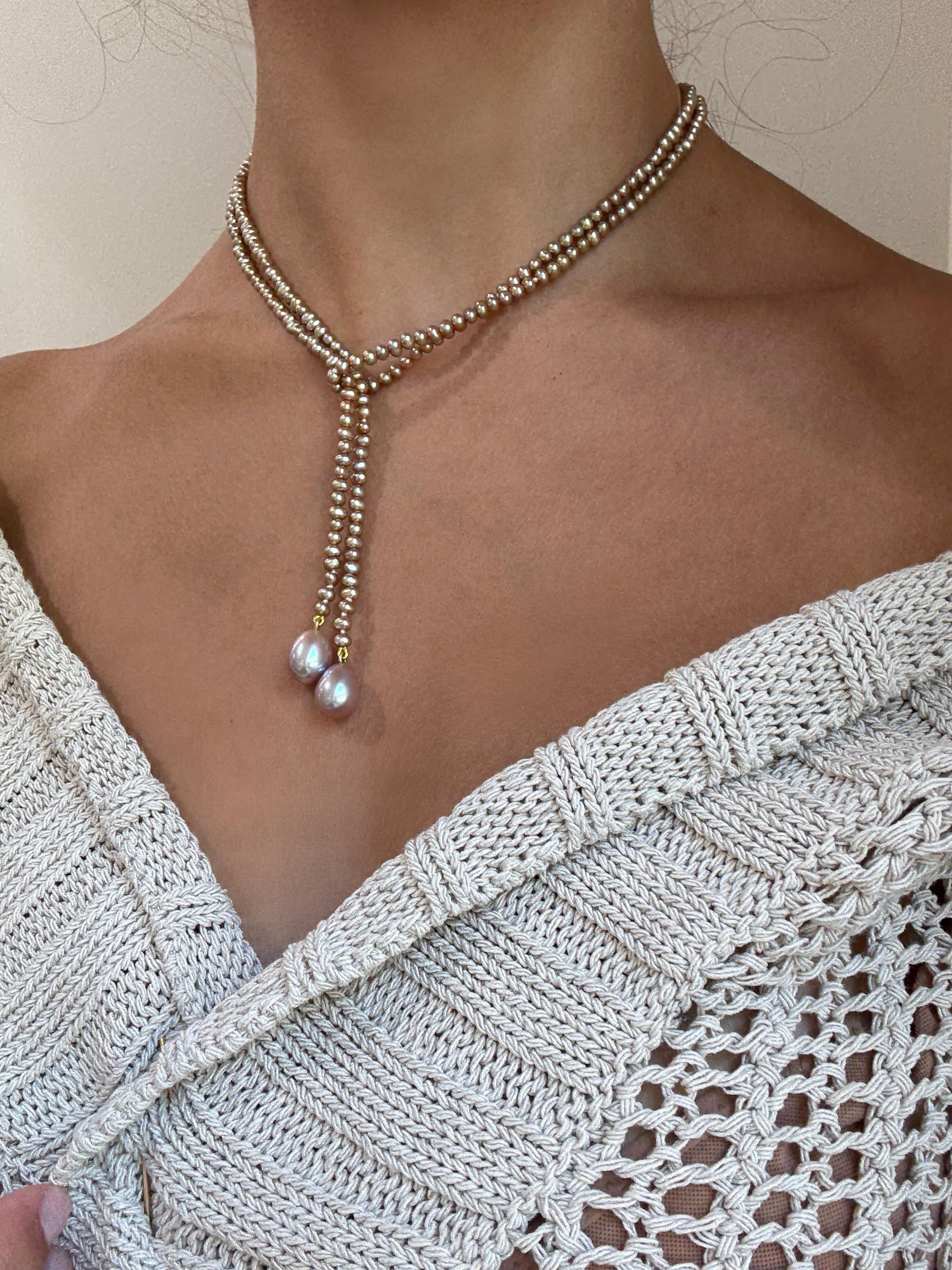 Non taillé Collier Lariat en or 18 carats avec perles d'eau douce en vente