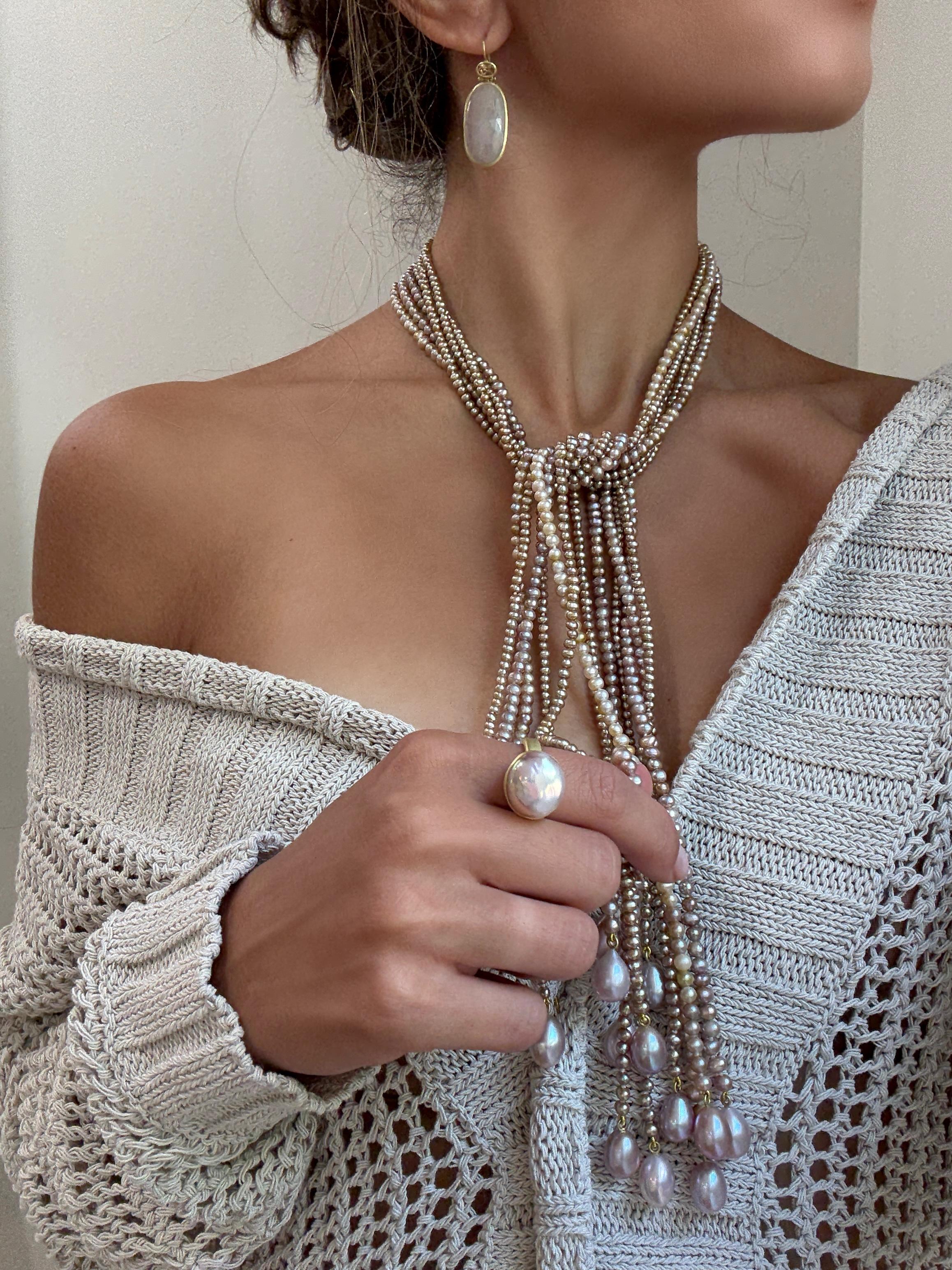 Collier Lariat en or 18 carats avec perles d'eau douce Neuf - En vente à Darien, CT