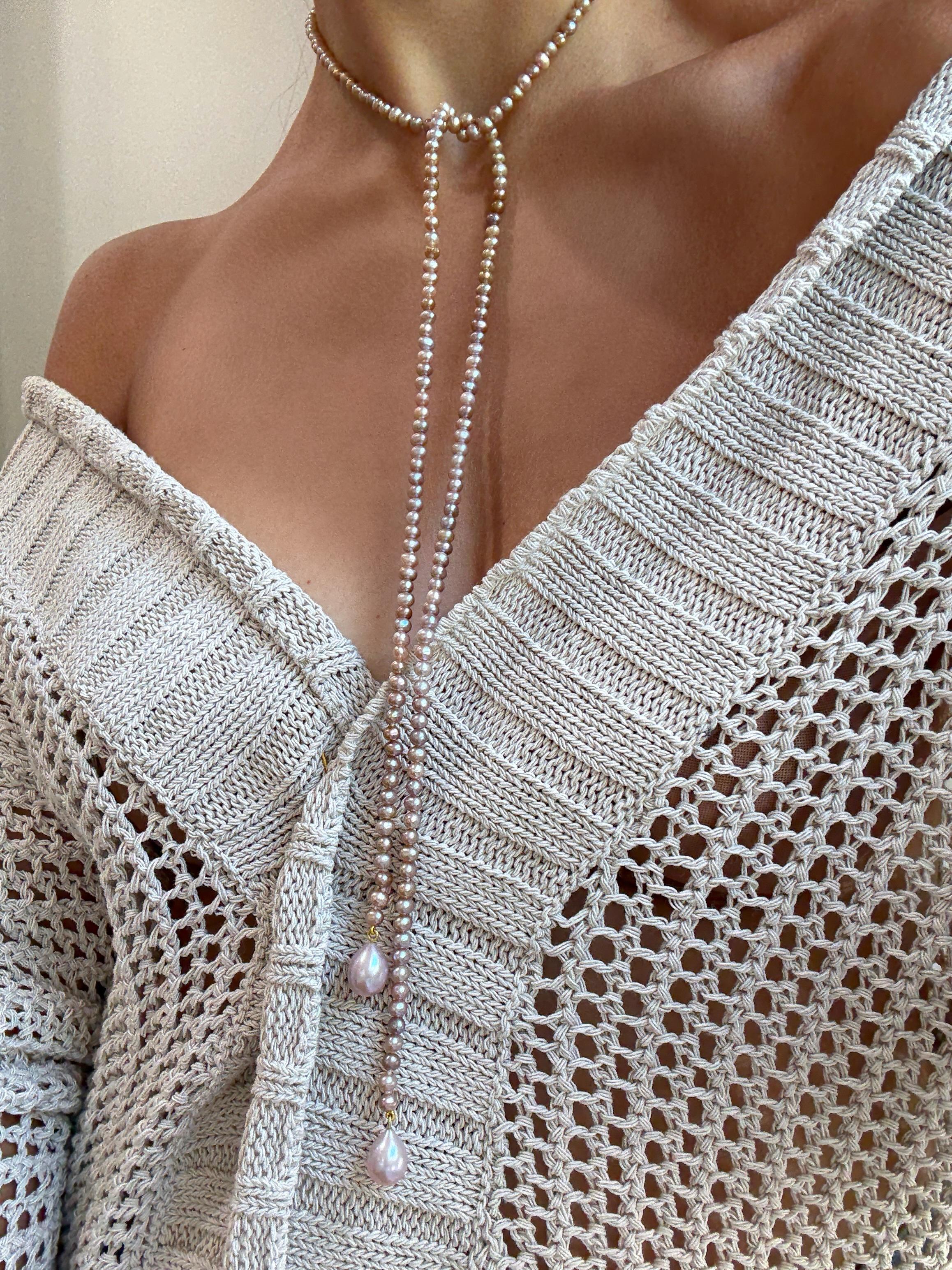 Collier Lariat en or 18 carats avec perles d'eau douce Unisexe en vente
