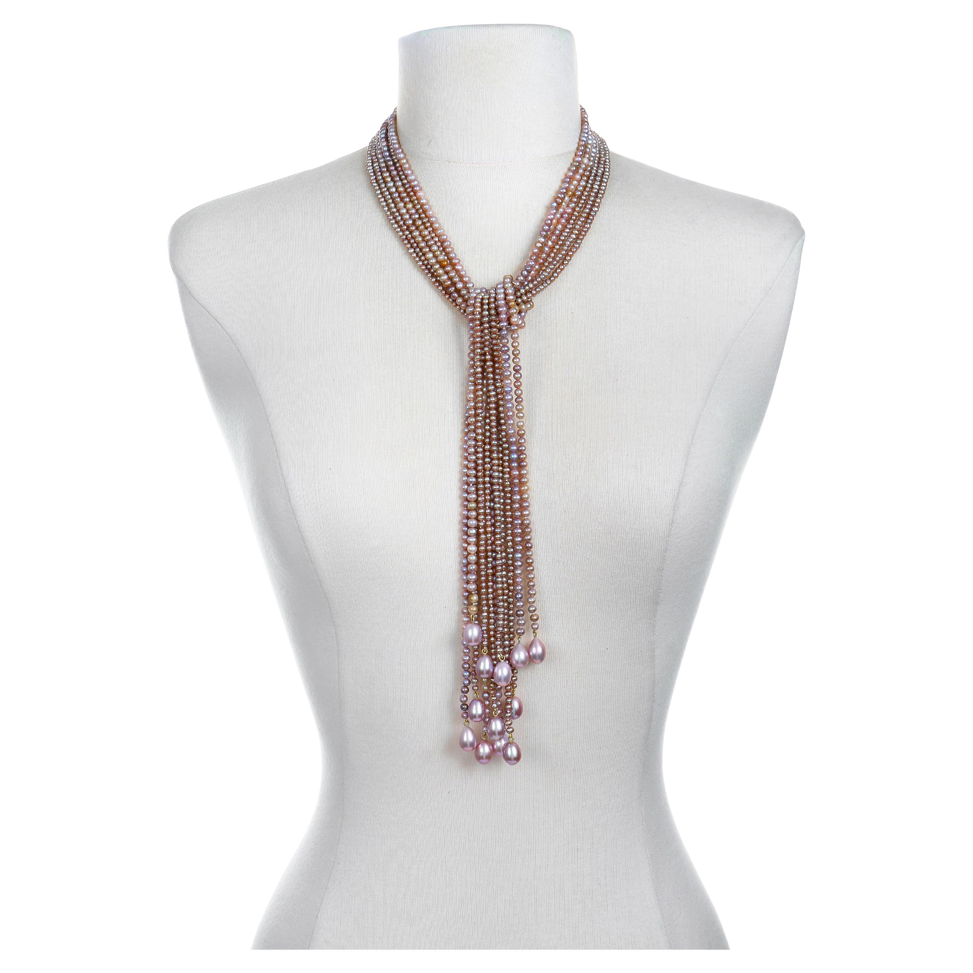 Collier Lariat en or 18 carats avec perles d'eau douce en vente