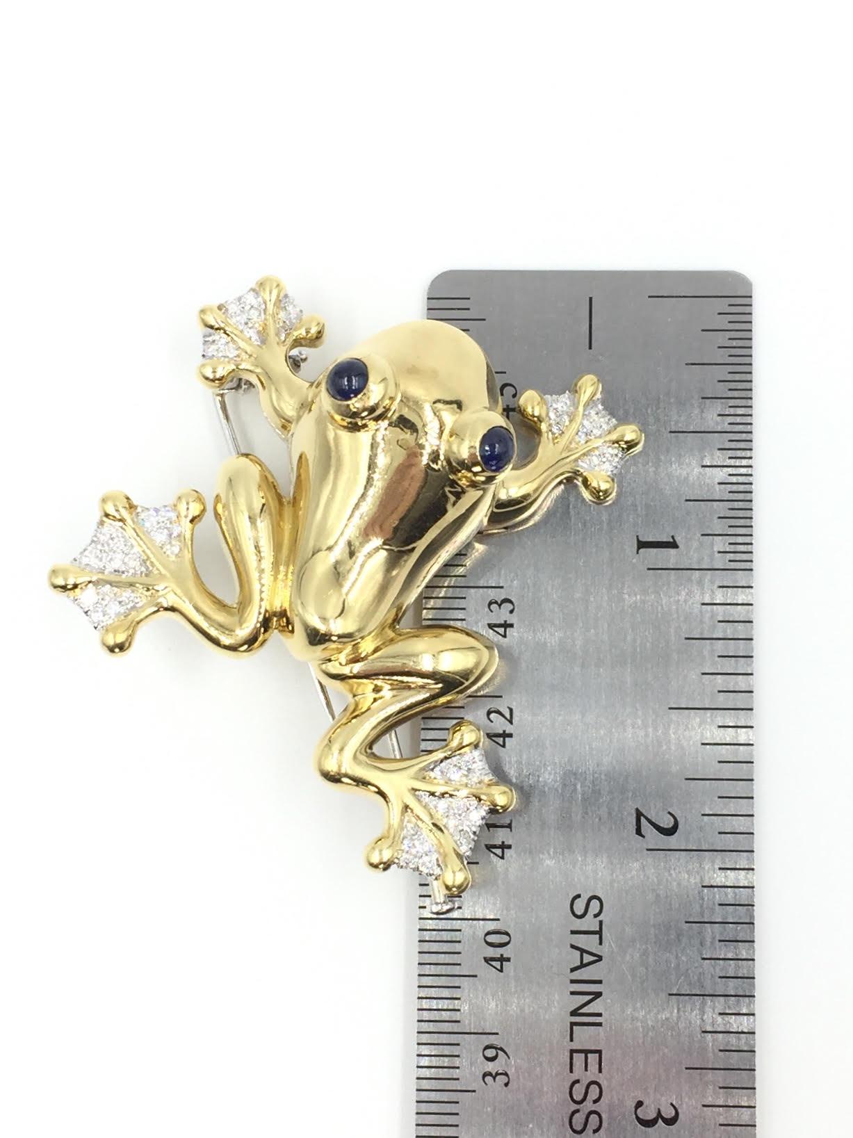 18 Karat Gold Frog Brooch with Diamonds and Blue Sapphires 3