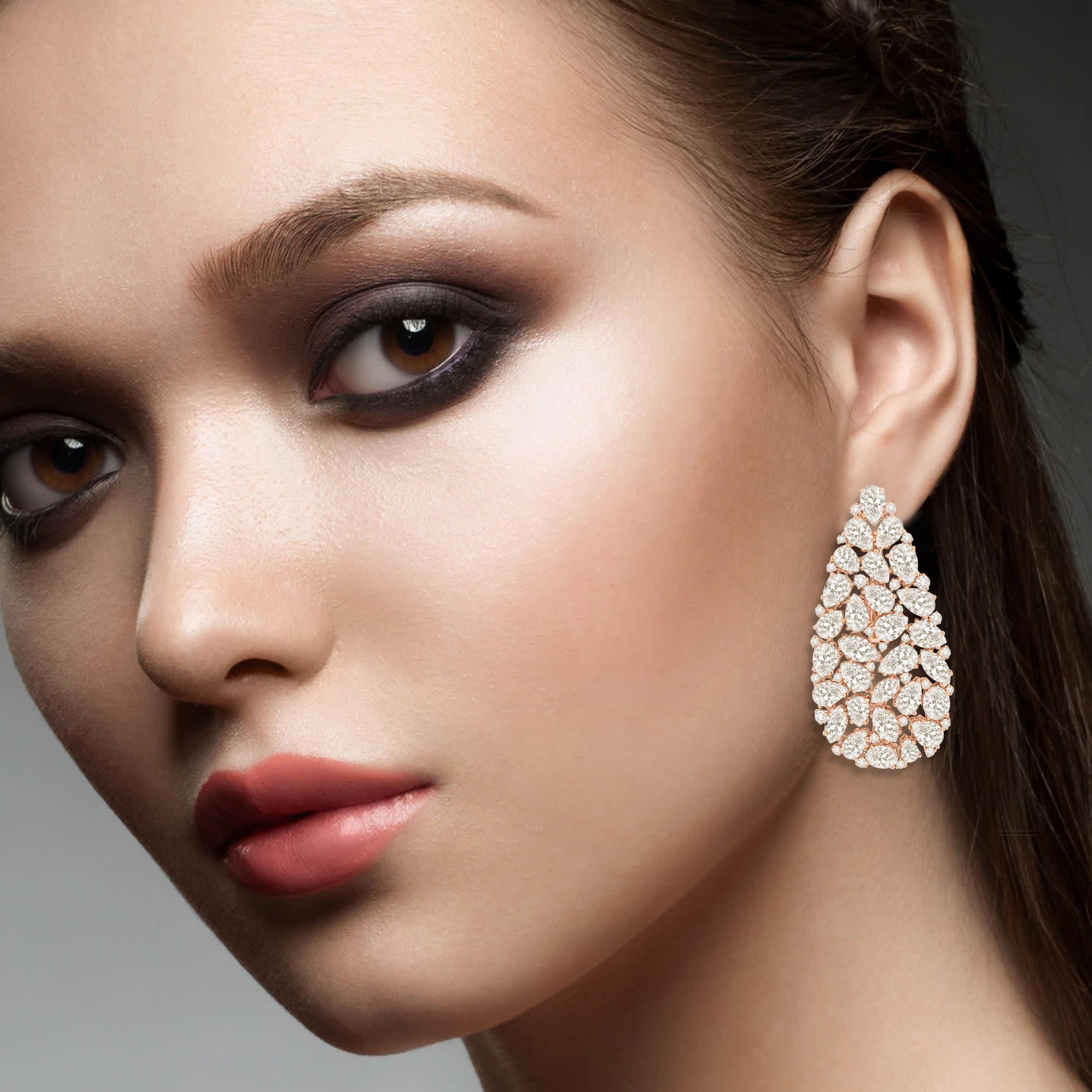 Mixed Cut 18 Karat Gold Full Diamond Earrings