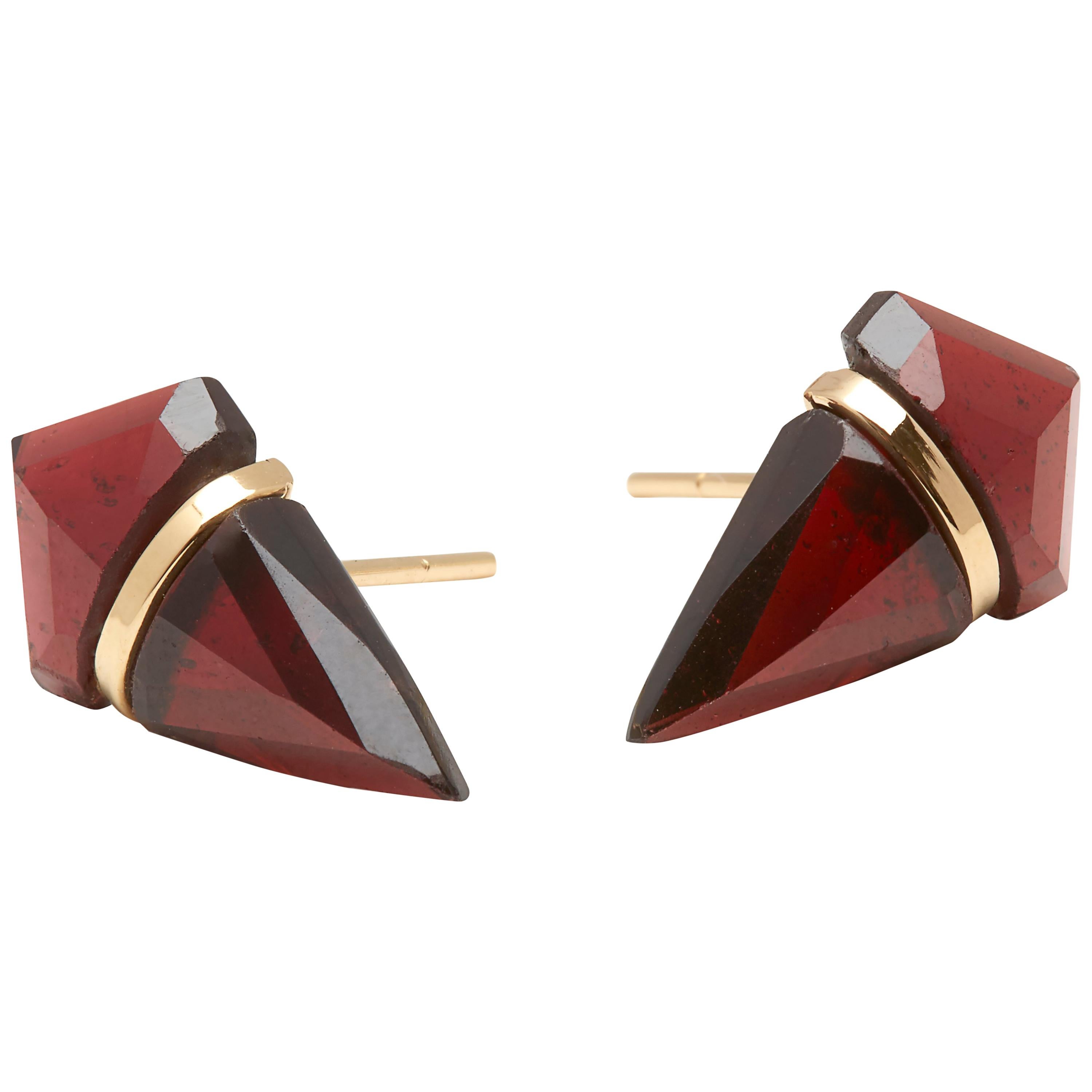 18 Karat Gold Garnet Stud Earrings