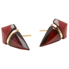 18 Karat Gold Garnet Stud Earrings