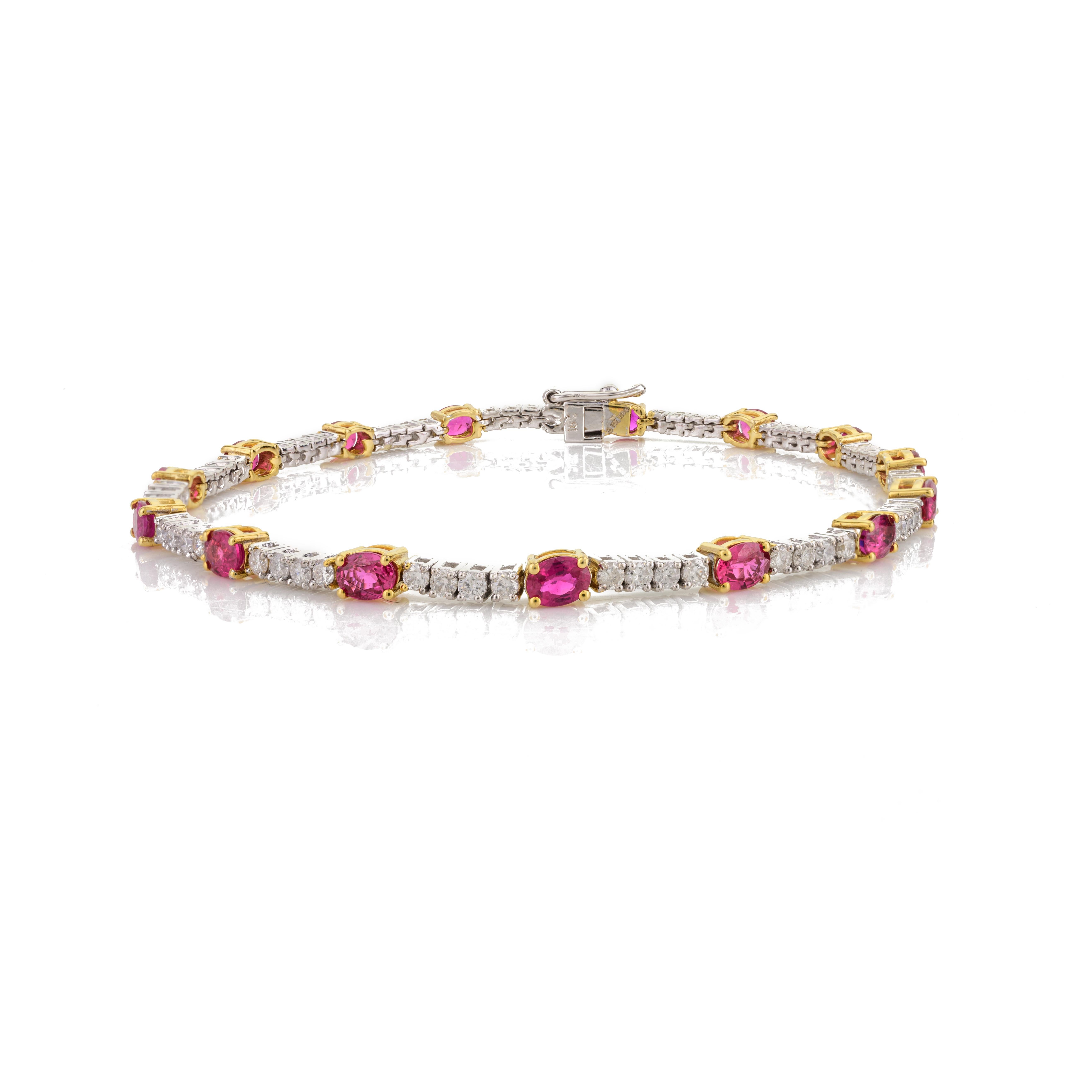 Bracelet de fiançailles pour femmes en or 18 carats avec rubis véritable et diamants Pour femmes en vente