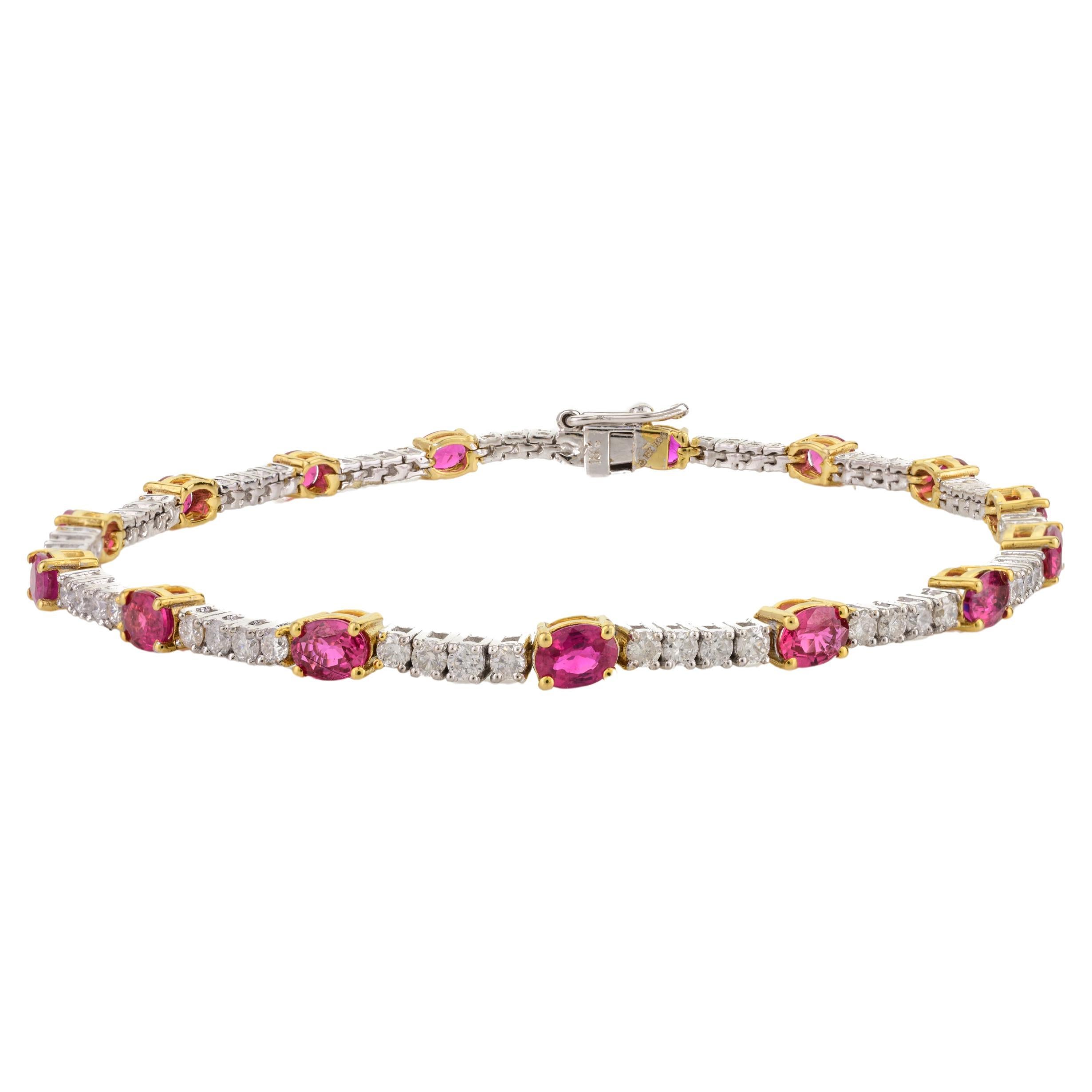 Bracelet de fiançailles pour femmes en or 18 carats avec rubis véritable et diamants en vente
