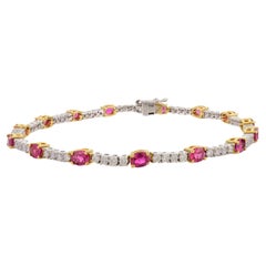 Bracelet de fiançailles pour femmes en or 18 carats avec rubis véritable et diamants