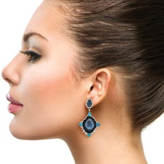18 Karat Gold Geode Opal Sapphire Diamond Earrings