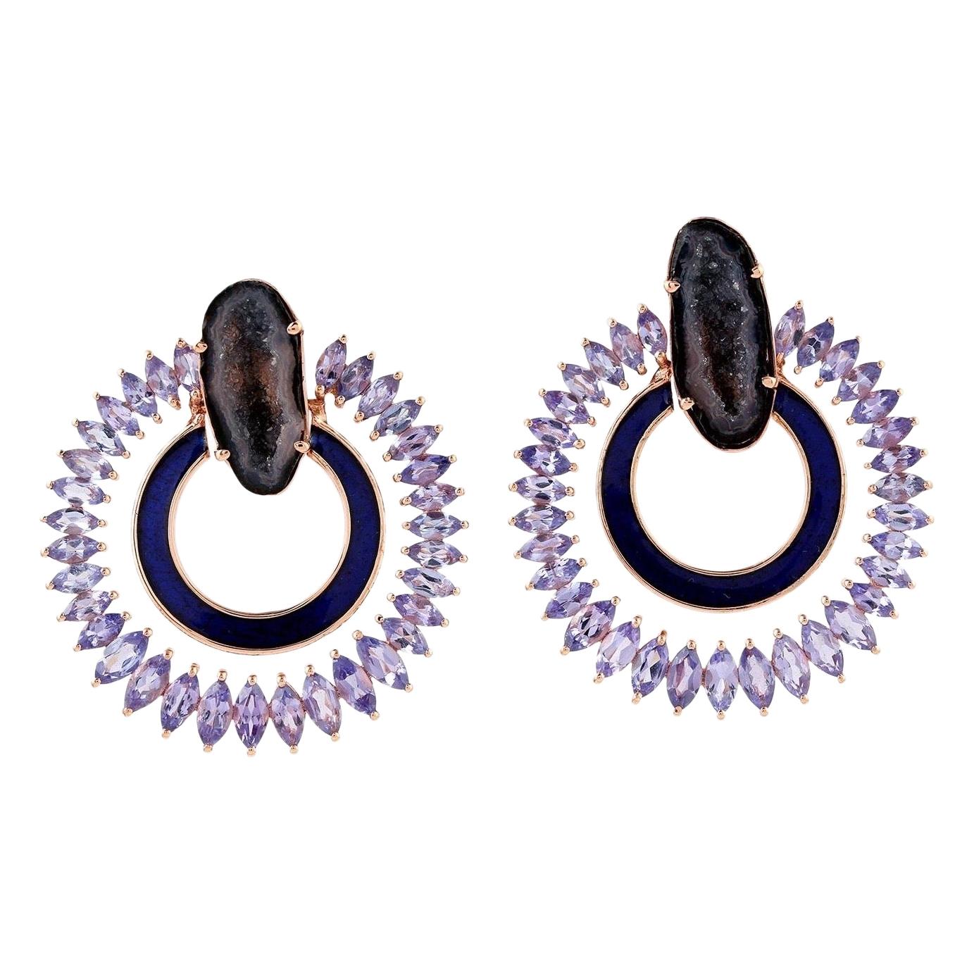 18 Karat Gold Geode Tanzanite Earrings For Sale