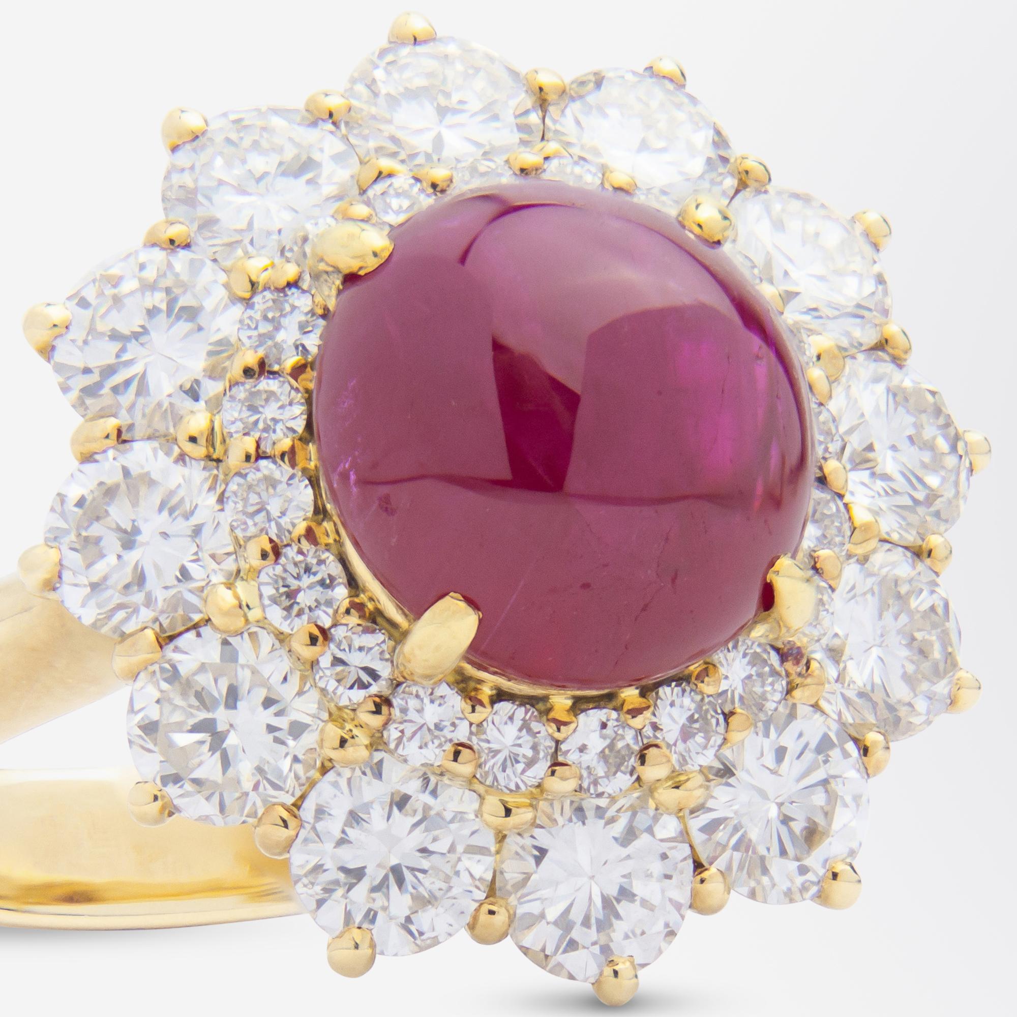 Modern 18 Karat Gold, GIA Certified Burmese Ruby & Diamond Ring