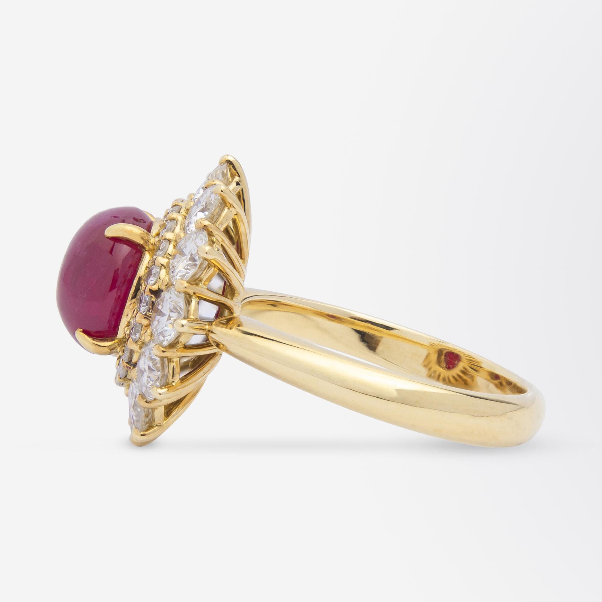 Cabochon 18 Karat Gold, GIA Certified Burmese Ruby & Diamond Ring