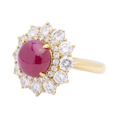 18 Karat Gold, GIA Certified Burmese Ruby 
Diamond Ring